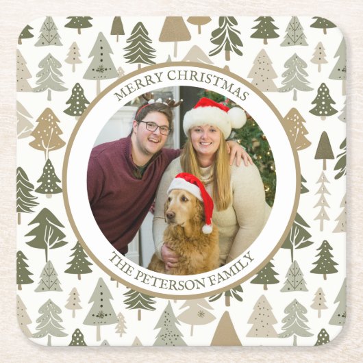 Moderne kerstbomen patroon Familiefoto Kartonnen Onderzetters (Voorkant)