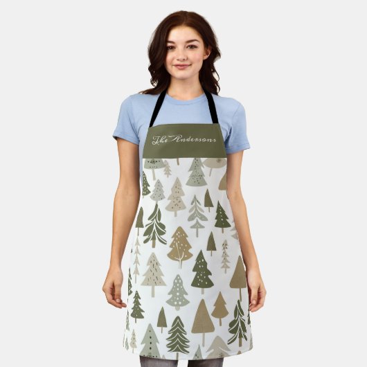 Moderne kerstbomen Patroon naam Schort (Gedragen)