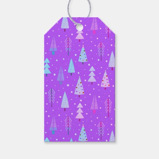 Moderne kerstbomen Patroon Paarse roze blauw Cadeaulabel (Voorkant)