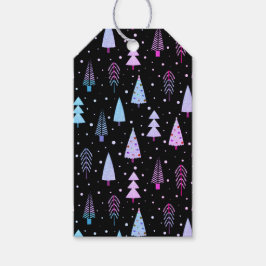 Moderne kerstbomen Patroon Paarse Roze Zwart Cadeaulabel