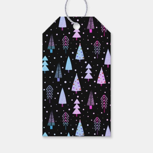Moderne kerstbomen Patroon Paarse Roze Zwart Cadeaulabel (Voorkant)