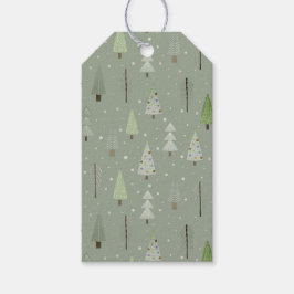 Moderne Kerstbomen Patroon Salie Groen Cadeaulabel