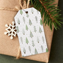 Moderne Kerstbomen Patroon Salie Groen Cadeaulabel