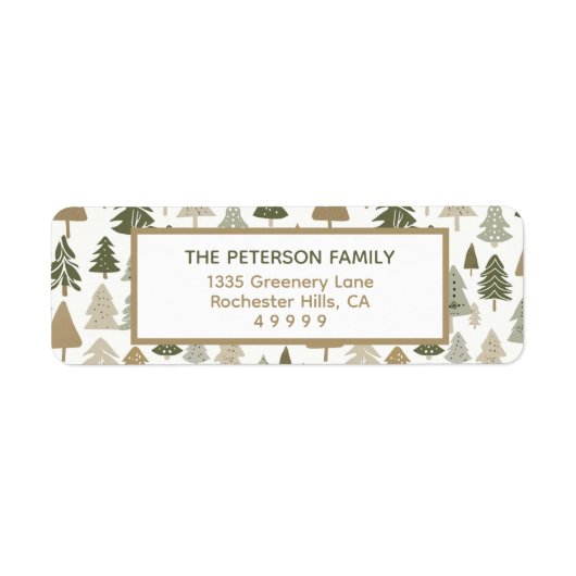 Moderne kerstbomen patroon terug adres etiket (Voorkant)