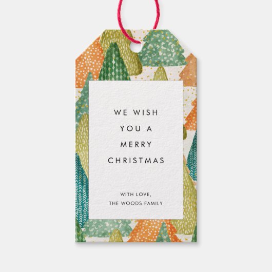 Moderne Kerstbomen Patroon Vakantie Cadeaulabel (Voorkant)