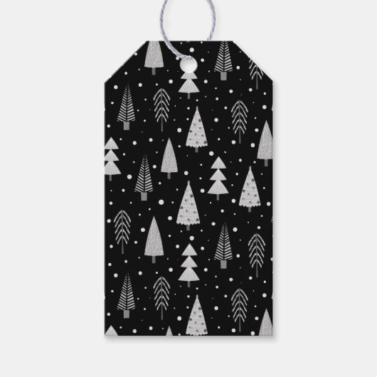Moderne Kerstbomen Patroon Zilver Grijs Zwart Cadeaulabel (Voorkant)