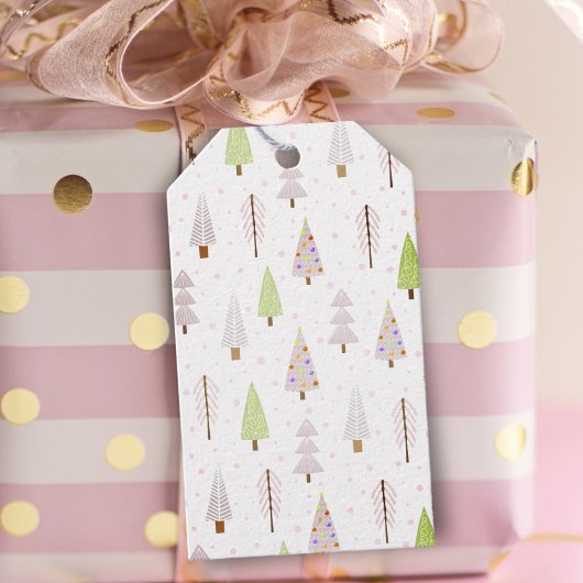 Moderne kerstbomen Pattern Pink Mauve Cadeaulabel