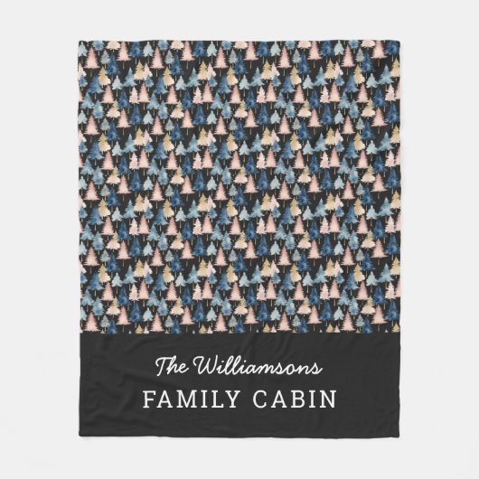 Moderne kerstbomen perzik en grijs patroon fleece deken (Voorkant)