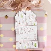 Moderne kerstbomen PRETTIGE FEESTDAGEN roze script Cadeaulabel