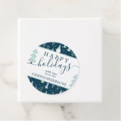 Moderne kerstbomen PRETTIGE FEESTDAGEN Script Blue Bedankjes Labels (In situ)