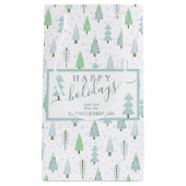 Moderne kerstbomen PRETTIGE FEESTDAGEN Script Blue Klein Cadeauzakje (Voorkant)