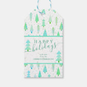 Moderne kerstbomen PRETTIGE FEESTDAGEN script Cadeaulabel (Voorkant)