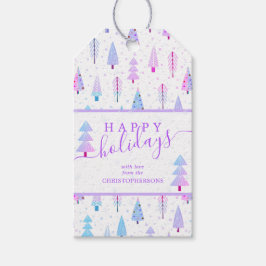 Moderne kerstbomen PRETTIGE FEESTDAGEN script Cadeaulabel