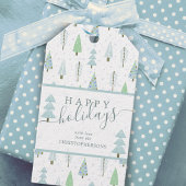 Moderne kerstbomen PRETTIGE FEESTDAGEN script Cadeaulabel