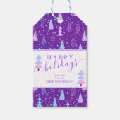 Moderne kerstbomen PRETTIGE FEESTDAGEN script Cadeaulabel (Voorkant)