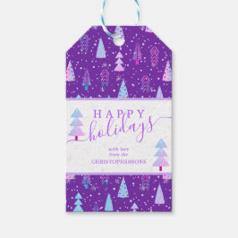 Moderne kerstbomen PRETTIGE FEESTDAGEN script Cadeaulabel