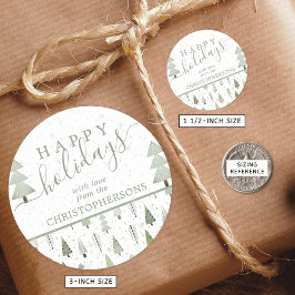 Moderne kerstbomen PRETTIGE FEESTDAGEN Script Gree Ronde Sticker