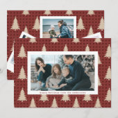 Moderne kerstbomen Red Maroon Lijst met foto's Feestdagenkaart (Voorkant / Achterkant)