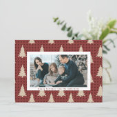 Moderne kerstbomen Red Maroon Lijst met foto's Feestdagenkaart (Staand voorkant)
