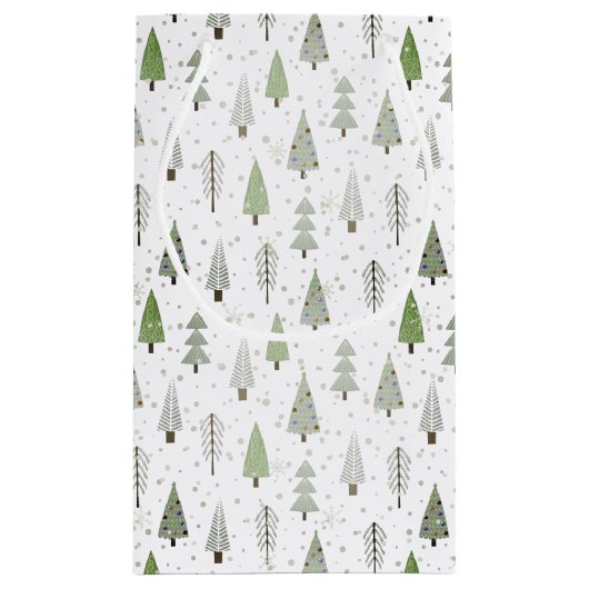 Moderne kerstbomen redden olijfgroen en wit klein cadeauzakje (Achterkant)