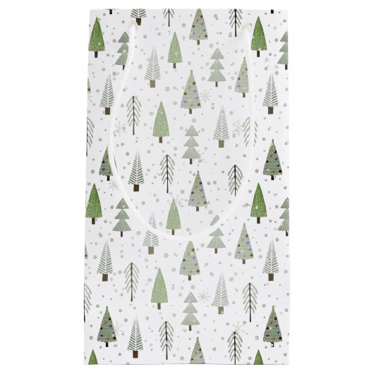 Moderne kerstbomen redden olijfgroen en wit klein cadeauzakje (Voorkant)