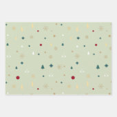 Moderne kerstbomen rood olijfgroen patroon inpakpapier vel (Voorkant)