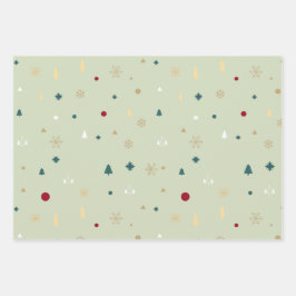 Moderne kerstbomen rood olijfgroen patroon inpakpapier vel