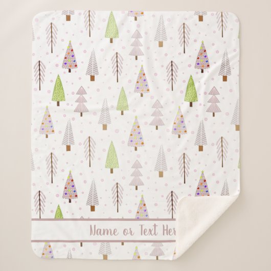Moderne Kerstbomen Roze Mauve Naam Sherpa Deken (Voorkant)