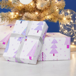 Moderne kerstbomen Roze Paarse Blauwe Patroon Cadeaupapier