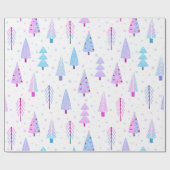 Moderne kerstbomen Roze Paarse Blauwe Patroon Cadeaupapier (Vlak)