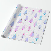 Moderne kerstbomen Roze Paarse Blauwe Patroon Cadeaupapier (Uitgerold)