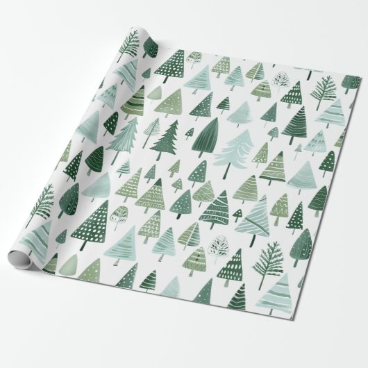 Moderne Kerstbomen Sage Groen Cadeaupapier (Uitgerold)