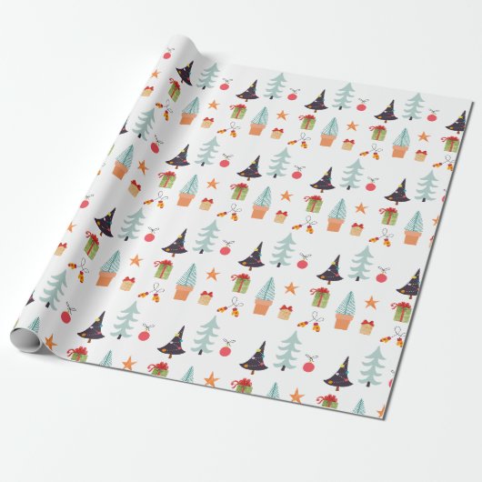 Moderne Kerstbomen Sage Groen Patroon Cadeaupapier (Uitgerold)