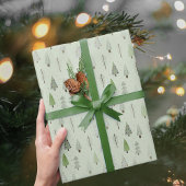 Moderne Kerstbomen Sage Groen Patroon Cadeaupapier