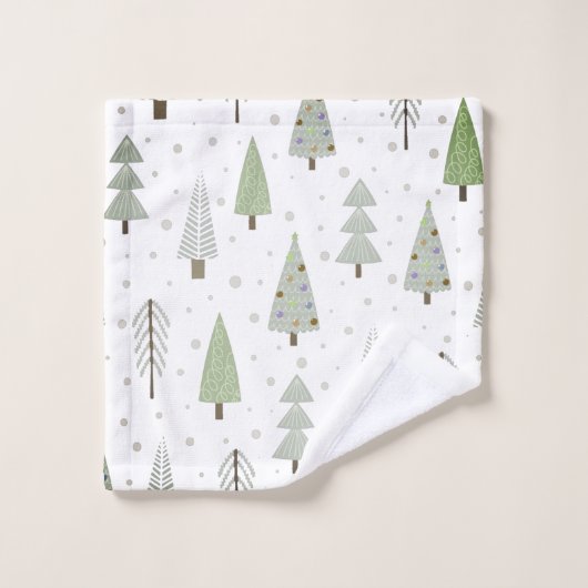Moderne kerstbomen Sage Olive Green Pattern Bad Handdoek (Wasdoekje)