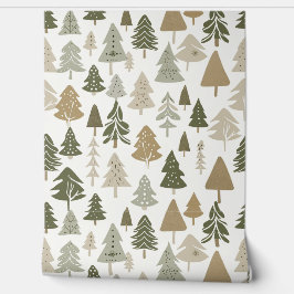 Moderne kerstbomen Sage Olive Green Pattern Behang