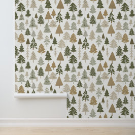 Moderne kerstbomen Sage Olive Green Pattern Behang