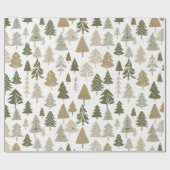 Moderne kerstbomen Sage Olive Green Pattern Cadeaupapier (Vlak)