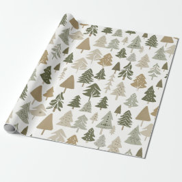 Moderne kerstbomen Sage Olive Green Pattern Cadeaupapier