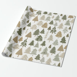Moderne kerstbomen Sage Olive Green Pattern Cadeaupapier