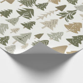 Moderne kerstbomen Sage Olive Green Pattern Cadeaupapier (Hoek)