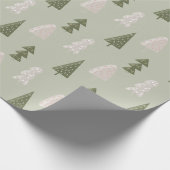 Moderne kerstbomen Sage Olive Green Pattern Cadeaupapier (Hoek)