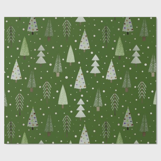 Moderne kerstbomen Sage Olive Green Pattern Cadeaupapier (Vlak)