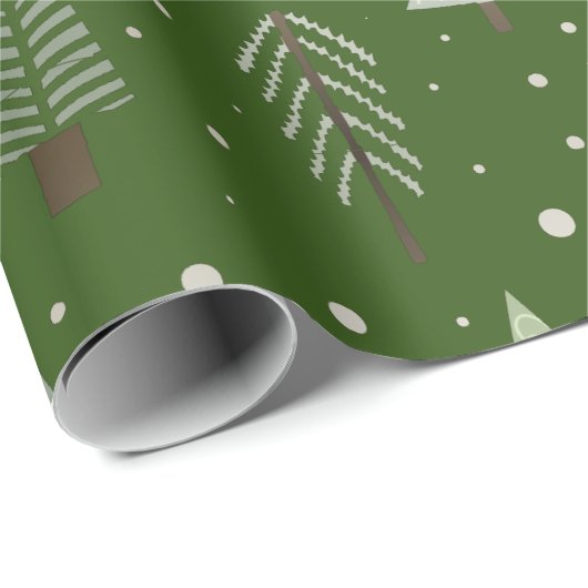 Moderne kerstbomen Sage Olive Green Pattern Cadeaupapier (Rol Hoek)