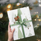 Moderne kerstbomen Sage Olive Green Pattern Cadeaupapier