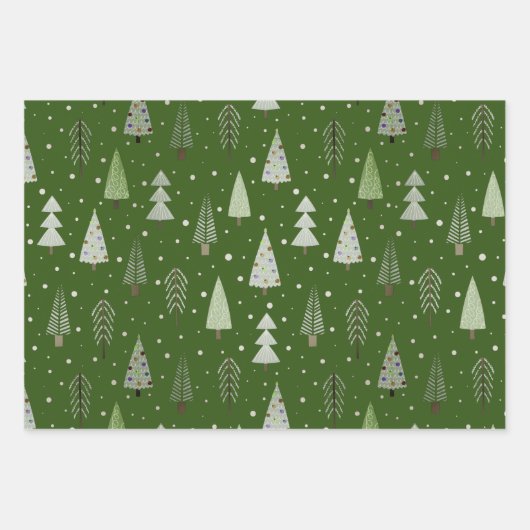 Moderne kerstbomen Sage Olive Green Pattern Inpakpapier Vel (Voorkant)