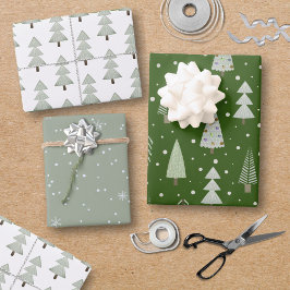 Moderne kerstbomen Sage Olive Green Pattern Inpakpapier Vel