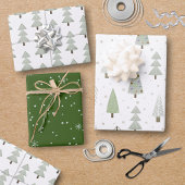 Moderne kerstbomen Sage Olive Green Pattern Inpakpapier Vel