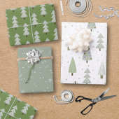 Moderne kerstbomen Sage Olive Green Pattern Inpakpapier Vel