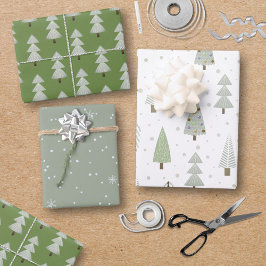 Moderne kerstbomen Sage Olive Green Pattern Inpakpapier Vel